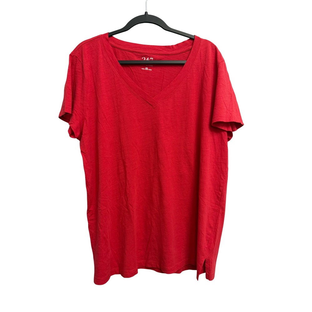 24/7 by Maurices Womens XXL Red V-Neck Short Sleeve 100% Cotton Slub Tee Shirt